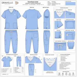 DRAVELLE Ensemble de blouses bleu clair pour femmes, haut à col en V avec poches et pantalon cargo, uniformes d'hôpital - Product Image 5