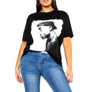 Women's Black Short Sleeve Crew Neck <b>T</b>-<b>Shirt</b> With <b>Tupac</b> Printed Design Hip Hop Style Loose Fit 100% Cotton Jersey Fabric - Product Image 4