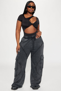 Pantalones Cargo de Forro Polar Lavado a la Piedra para Mujer, Cintura Media, Ajuste Holgado, Largos, Color Sólido, Cierre con Cordón, Estilo Casual, Ropa de Otoño - Product Image 5