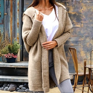 Women's Hooded Knitted <b>Cardigan</b> Long Sleeve Open Front <b>Sweater</b> Coat Casual Autumn Wear Solid Color Soft Acrylic Material - Product Image 6