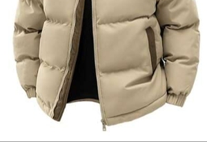 <b>Men's</b> Hooded Puffer <b>Jacket</b> Beige Brown Zipper Closure - Product Image 4