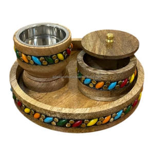 Multi Color High Quality Pilar <b>Wooden</b> Inlay Mosaic Bakhoor <b>Burner</b> Tray Box Set MOP Inlay Arabic Mubkhar Box Medkhan - Product Image 4