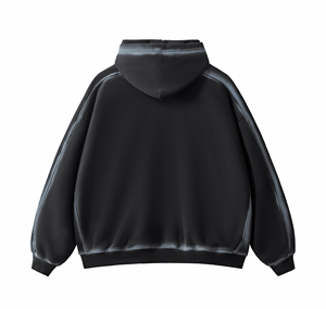 เสื้อฮู้ดดี้ฟลีซโอเวอร์ไซส์สีดำสำหรับผู้ชาย ขอบสีซีดแบบซันเฟด แขนยาวทรงปกติ สีพื้น ผ้าทอ สไตล์สตรีทแวร์ สำหรับฤดูหนาว ผ้าฝ้าย 100% น้ำหนัก 360 กรัม - Product Image 2
