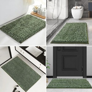 Tapis de bain en coton vert rectangulaire épais et moelleux avec dos antidérapant en caoutchouc, style moderne pour usage domestique - Product Image 3