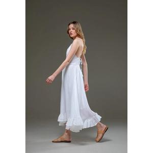 Womens White Lace Trim <b>Spaghetti</b> <b>Strap</b> Midi Dress Sleeveless V Neck Summer Boho Beach Dress - Product Image 2