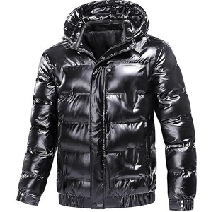 Glossy Puffer Waterproof Custom Hoodie Jacket <b>Winter</b> Outdoor Hooded Jacket with Shiny Bubble Zipper Hoodie Glossy Parka Jackets - Product Image 5