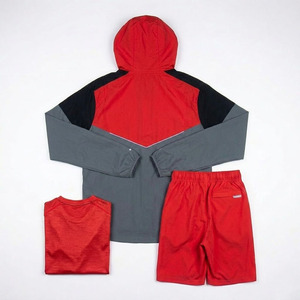 Men's Color Block Red Grey <b>Black</b> 3-Piece Hooded <b>Windbreaker</b> Jacket Shorts T-Shirt Lightweight Nylon Athletic Sportswear Training - Product Image 2