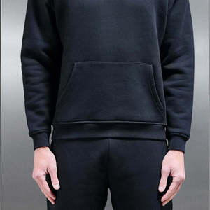 Ensemble de survêtement unisexe noir à capuche 2-en-1 anti-plis, manches longues, couleur unie, décontracté, sweat-shirt et pantalon de jogging léger - Product Image 6