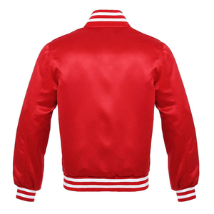 Hot Sale Men's High Quality Satin Bomber Jackets Solid Color Hooded Varsity Style Drop Shoulders Fabric Satin Baseball Jackets - Product Image 2