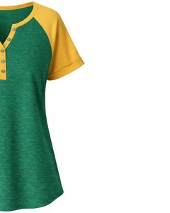 สีเขียวสีเหลืองเสื้อยืดผู้หญิงแขนสั้นเฮนลีย์ เนค แร็กแลน ทีผ้าฝ้ายนุ่มสบายฤดูร้อนระบายอากาศได้ดีสวมใส่สบายทุกวัน - Product Image 4