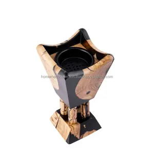 Arabian Wholesale Epoxy and Teak wood customize Incense Burner Arabic Design Incense Burner Handmade Bakhoor Burner For office