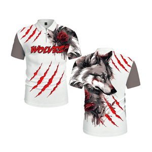 Polo Personalizado con Gráfico de Lobo en 3D para Hombre, Impresión por Sublimación Completa, Cierre de Cremallera 1/4, Blanco con Marca de Garra Roja, Ropa Urbana Hipster de Verano - Product Image 1