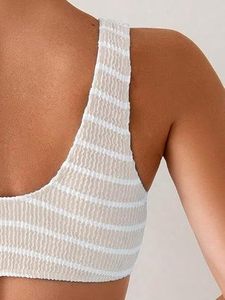Women's Striped Ribbed Bikini Set Deep <b>V</b> Neck High Waist Two Piece Swimwear Knitted Stretch Spandex Polyester - Product Image 4