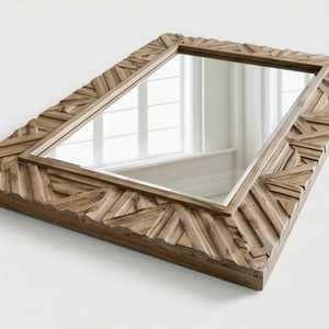 Handmade Eco-Friendly Lightweight Rustic Wooden Vertical Rectangular <b>Wall</b> Mirror Striped Bone Inlay Decorative <b>Frame</b> Hanging - Product Image 3
