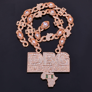Collar Unisex Estilo Hiphop con Colgante de Moissanita y Mapa de África, Chapado en Oro Rosa sobre Plata 925, Marca DBG - Product Image 3
