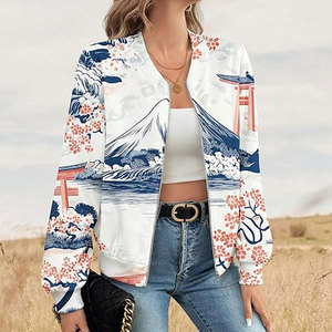 Custom <b>Womens</b> Sheep Skin Woven Bomber <b>Jacket</b> Long Sleeve Lightweight Windbreaker Outwear Top for Stylish Casual Everyday Wear - Product Image 3