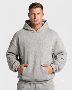 Ensemble de survêtement gris clair surdimensionné pour homme avec détails contrastants, en molleton de coton de qualité supérieure, comprenant un sweat à capuche et un pantalon de survêtement à jambes larges, OEM - Product Image 3