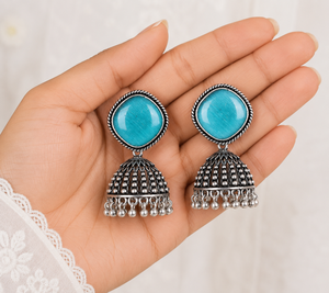 Wholesale Multicolor Stone Oxidized <b>Silver</b> Jhumki <b>Dangle</b> <b>Earrings</b> for Women Direct Factory - Product Image 3