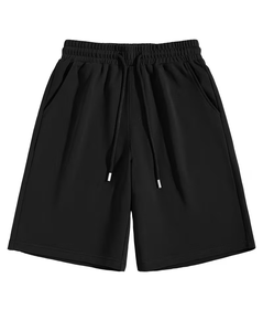 Men's Solid Black Sport Shorts With Drawstring Waist Quick Dry Fabric Mid Rise Fit Casual Style Polyester Material - Product Image 2