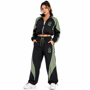 Windbreaker Sets New Design Latest Panel Design <b>Cropped</b> Jacket Loose Pants OEM Embroidered Sportswear - Product Image 5