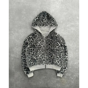 Sweat à capuche unisexe à imprimé léopard, fermeture éclair, molletonné, décontracté, automne, coupe classique, tricoté en polyester - Product Image 1