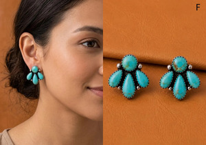Natural Turquoise Southwestern Cluster <b>Studs</b> with 925 <b>Sterling</b> <b>Silver</b> plated Jewelry For Her - Product Image 1