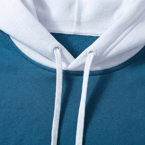 Sweat-shirt à capuche unisexe bleu, coupe oversize, décontracté, en tricot, avec blocs de couleur et bandes blanches et oranges sur les manches - Product Image 4