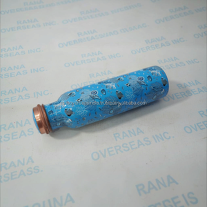Bouteille en cuivre émaillé bleu avec motif de poissons et coraux sous-marins, design classique, bouchon à vis, vaisselle pour la maison, le bureau et les voyages - Product Image 6