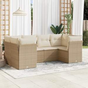 Conjunto de Sofá de Jardín de 6 Piezas en Poliratán Beige - Product Image 1