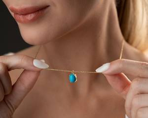 Collar de Turquesa, Plata de Ley 925, Chapado en Oro de 14K, Colgante Ovalado de Turquesa, Joyería con Piedra Azul Delicada, Piedra de Nacimiento de Diciembre - Product Image 6