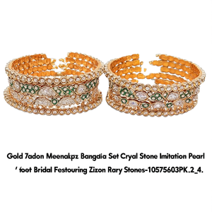 Gold Plated Meenakari <b>Bangles</b> <b>Set</b> Crystal Stone Imitation Pearl Fine for Bridal Featuring Zircon Ruby Stones-10575603PK_2.4 - Product Image 2