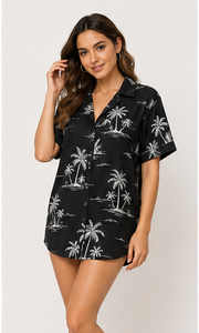 Chemises de plage hawaïennes tropicales en gros pour femmes, personnalisées par sublimation, à manches courtes, boutonnées, amples, pour les vacances d'été - Product Image 5