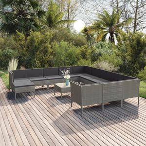 Set Lounge da Giardino in Rattan PE Grigio con Struttura in Acciaio Verniciato a Polvere e Materiale in Poliestere Resistente - Product Image 1