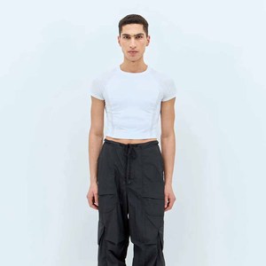 <b>White</b> <b>Crop</b> Top Short Sleeve O-Neck Regular Fit Casual Knitted Jersey Solid Color Breathable <b>T</b>-<b>Shirt</b> - Product Image 4