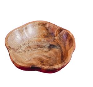 <b>Set</b> of 4 Handmade Acacia <b>Wood</b> Flower Shaped Bowls Serving <b>Set</b> Curvy Kitchen Decor Gifts - Product Image 1