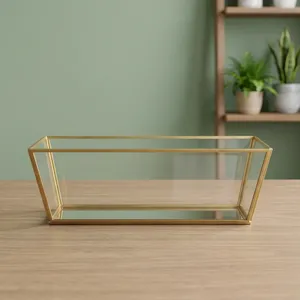 Glass <b>Desk</b> Organizer Storage Tray Minimalist Design Brass Frame Lacquered Finish Jewelry Holder Tabletop Decor for Living Room - Product Image 2