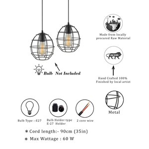 Lampe suspendue en cage de fer de qualité export, design moderne, ronde, en fil métallique noir, pour salon, intérieur, maison. - Product Image 6