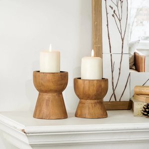 Custom Handmade Mango Wood Spindle Pillar <b>Candle</b> Holder Set Rustic Vintage Decorative <b>Candle</b> Stand for Living Room and Wedding T - Product Image 6