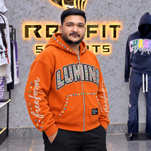 Custom unisex <b>Zip</b> <b>Up</b> <b>Hoodie</b> With Rhinestone <b>Graphic</b> Hood custom Detail Kangaroo Pocket Streetwear Sweatshirt Winter Wear - Product Image 3