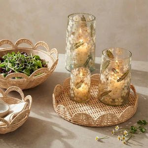 Ensemble de bols festonnés en rotin faits à la main, style bohème, panier de service pour salade, artisanat en bambou naturel, vaisselle décorative - Product Image 2