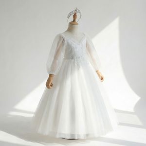 Vestido Largo de Tul con Corsé de Encaje de Manga Larga para Niñas, Estilo Vintage, Atuendo Clásico para Bodas - Product Image 3