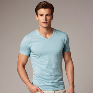 Camisetas de algodón de Punto ligero teñido en hilo, transpirables, de secado rápido, con cuello en V, Media manga, estampado a rayas, ropa informal y deportiva de gran tamaño - Product Image 2