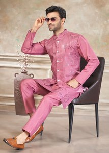 Premium Pure Viscose Embroidered & Sequin Work Slim Fit Knee-Length Wedding <b>Kurta</b> Designer Indian Ethnic Wear for <b>Men</b> - Product Image 5