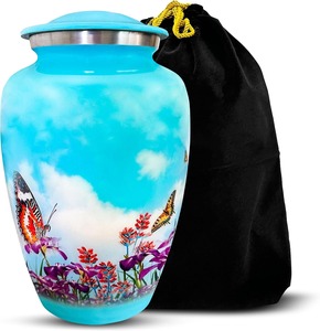 Urna Funeraria Negra con Diseño de Mariposa Azul y Flor de Cerezo para Cenizas de Adultos, Urna Conmemorativa con Bolsa de Terciopelo Gratis - Product Image 6