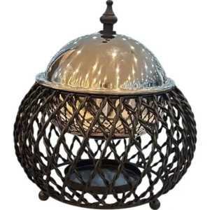Contenedor Decorativo Metálico con Tapa de Cúpula, Textura Martillada, Patrón de Discos Circulares Superpuestos, Diseño Moderno - Product Image 6