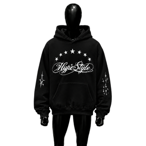 NOUVEAU SWEATSHIRT DE QUALITÉ NOIR À MOTIFS HYPER STYLE IMPRIMÉ ÉTOILES BLANCHES SURTAILLE STREETWEAR PULLOVER CASUAL - Product Image 1