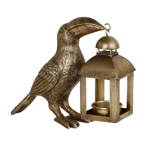 Portavelas con Forma de Pájaro Tucán, Metal, Hecho a Mano, Impresión Tipográfica, Decoración Navideña para el Hogar, Adorno de Mesa, Zahid Exports - Product Image 1