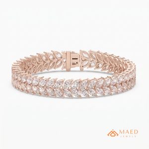 กำไลข้อมือรูปใบไม้ประดับมอสซาไนต์สีโรสโกลด์สำหรับผู้หญิง กำไลแบบโซ่เส้นเล็ก เครื่องประดับแฟชั่น ของขวัญวันครบรอบแต่งงาน ของขวัญสำหรับเจ้าสาว - Product Image 1