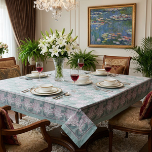 Japan Lotus Green 10 Seater <b>Tablecloth</b> 180x270cm Handcrafted Block Printed 100% Cotton Wedding Dining Home Decor Style - Product Image 3