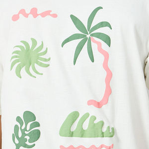 T-shirt blanc à manches courtes pour homme, imprimé floral, décontracté, été, en popeline de coton, avec logo sur le devant - Product Image 6
